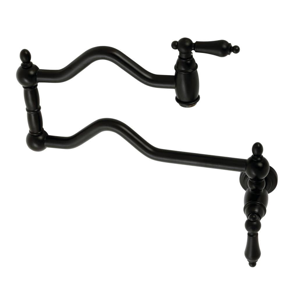 Kingston Brass Heritage Matte Black 2-Handle Wall-Mount Pot Filler Handle Kitchen Faucet | WLKS2100AL