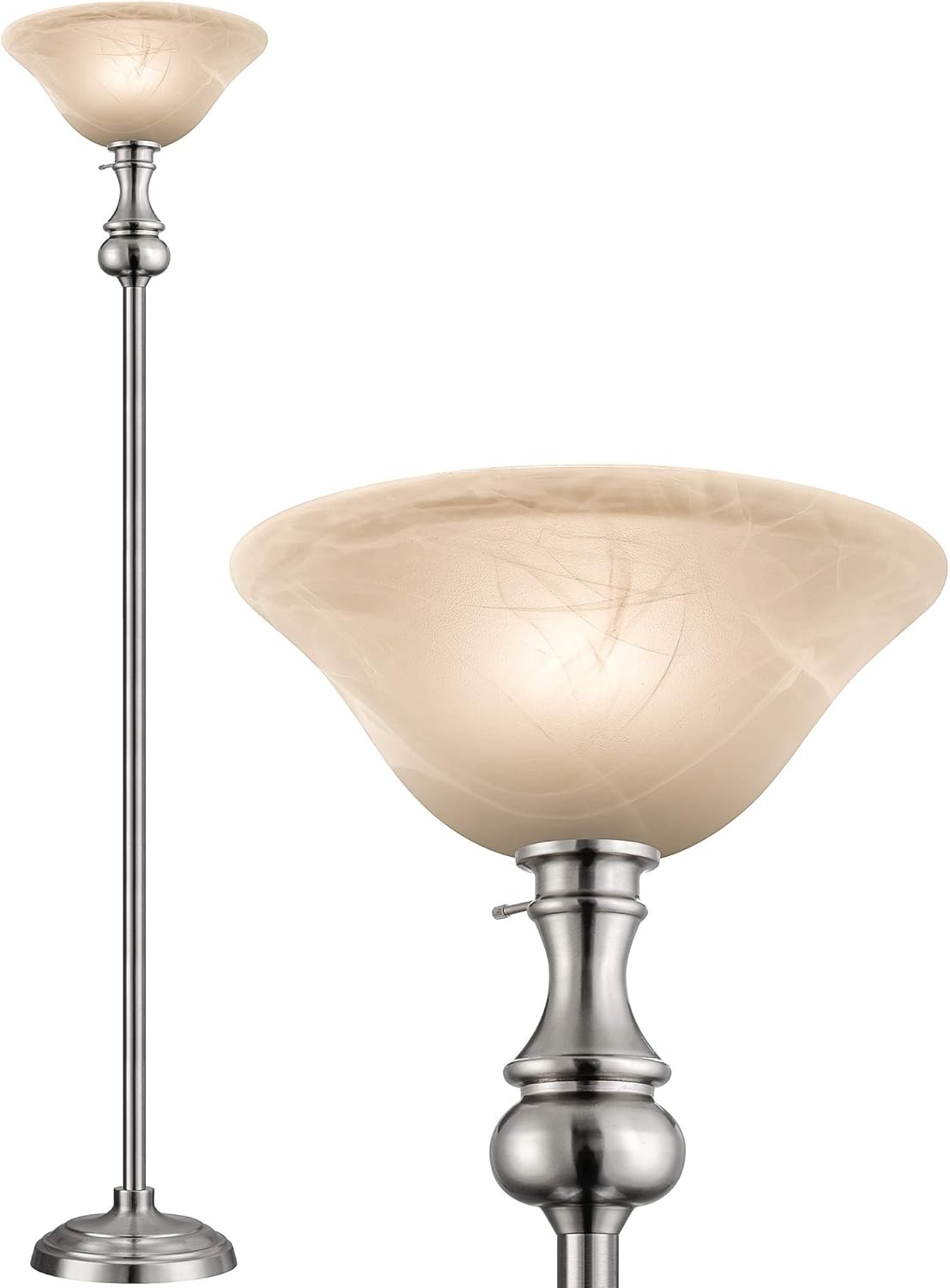 Oneach Modern Shirley Torchiere Floor Lamp for Living Room 150-Watt 71.5-Inch Floor Light with Frosted Glass Shade for Bedroom and Reading