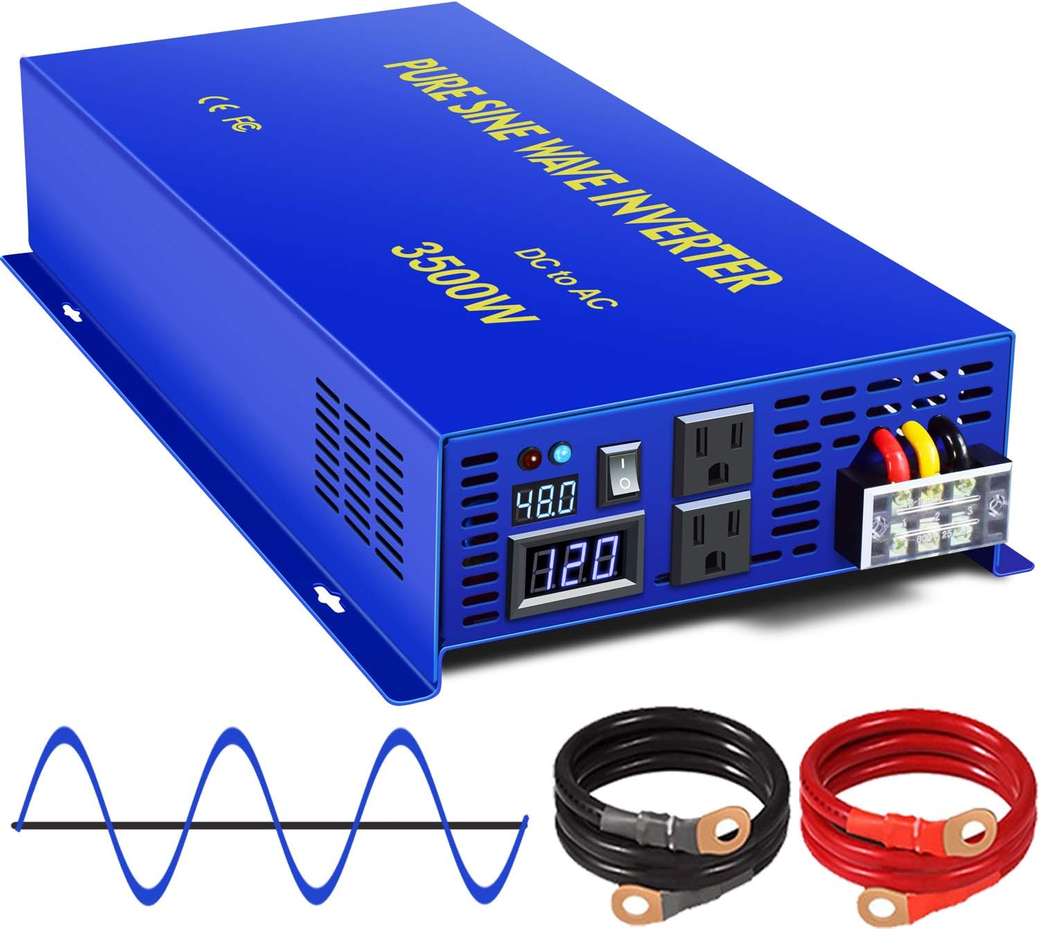 XYZ INVT 3500 Watt Pure Sine Wave Inverter 48V to 110V 120V AC Car Power Invert Surge 7000W Power Converter for Solar System.(3500W 48V 120V)