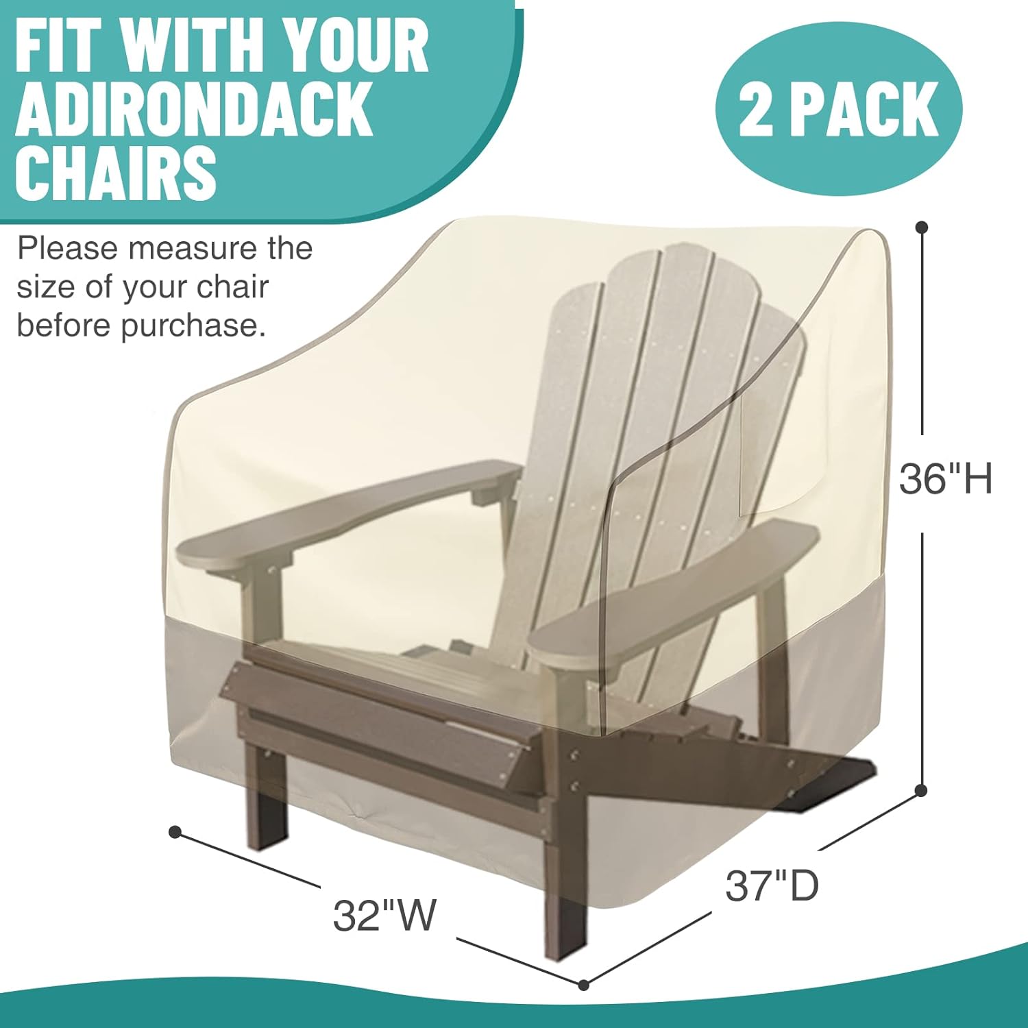 Asinking Patio Adirondack Chair Covers for Outdoor Furniture, 2 Pack 100% Waterproof Heavy Duty Outdoor Chair Covers, Patio Furniture Cover, 32