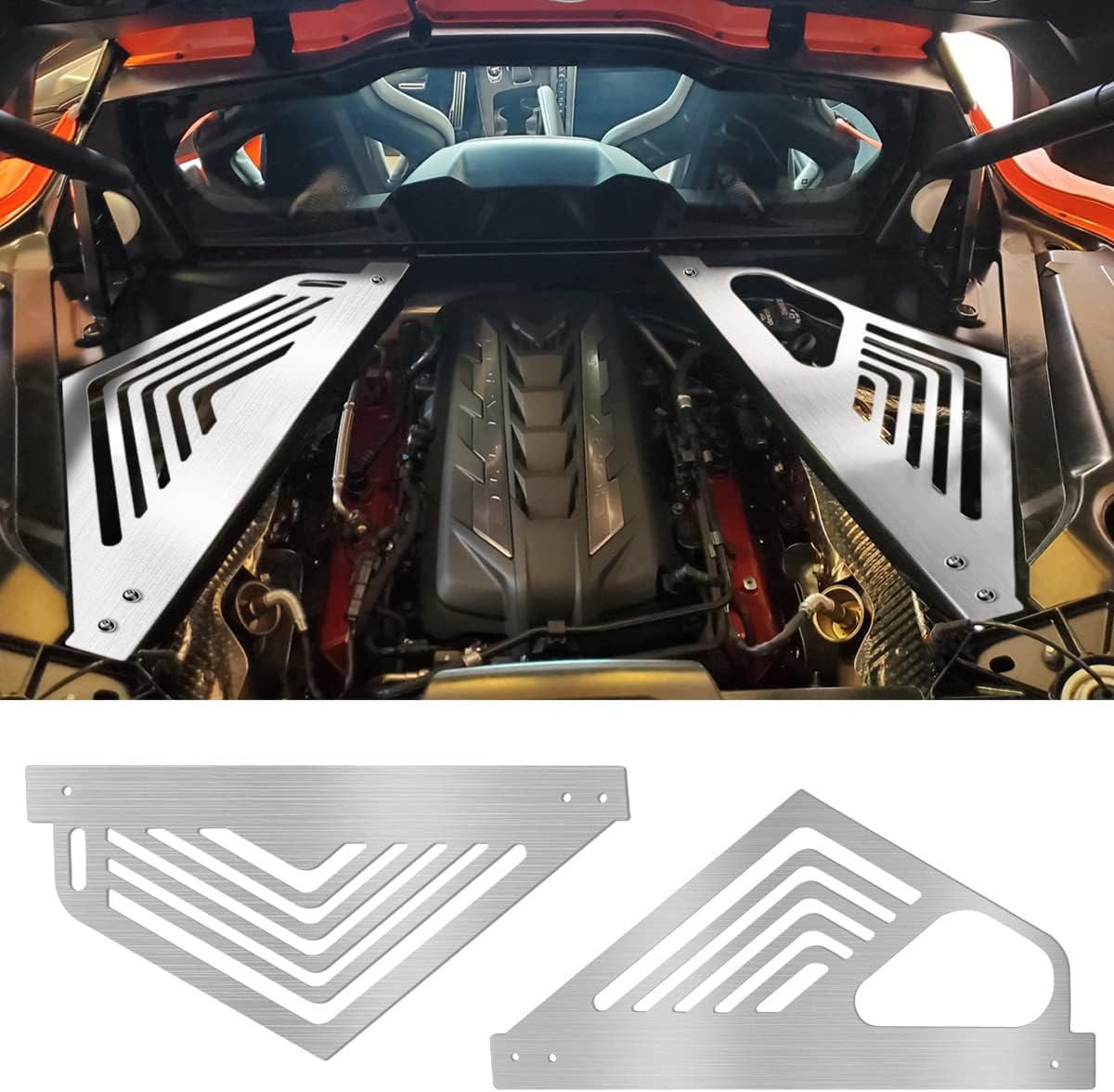 URLWALL Engine Bay Panel Cover, Auto Aluminium Oxidation Engine Protector Splash Shield, Left Right Engine Case Guards, Compatible with Corvette C8 2020-2022 (Black)