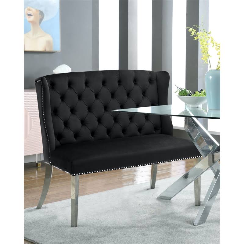 Meridian Furniture Black Velvet Suri Settee Bench - 810black