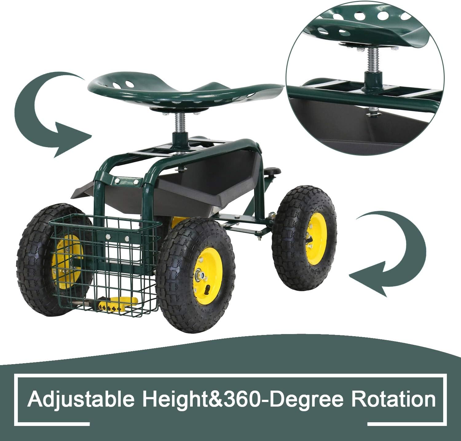 Kintness Garden Cart Rolling Wagon Scooter for Planting Swivel Work Seat with Tool Storage Utility Basket Pack of 2