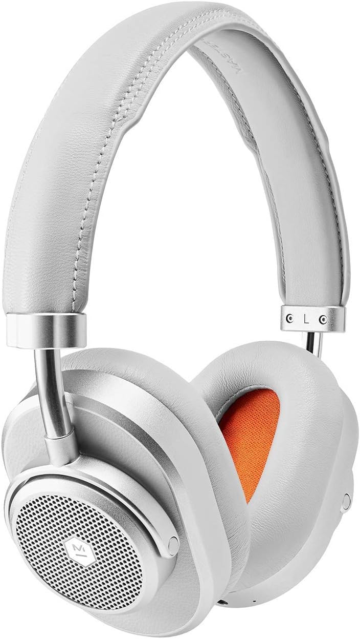 Master & Dynamic MW65 Active Noise-Cancelling (ANC) Wireless Headphones &ndash;, Bluetooth Over-Ear Headphones with Mic - Silver Metal/Grey Leather (Renewed)
