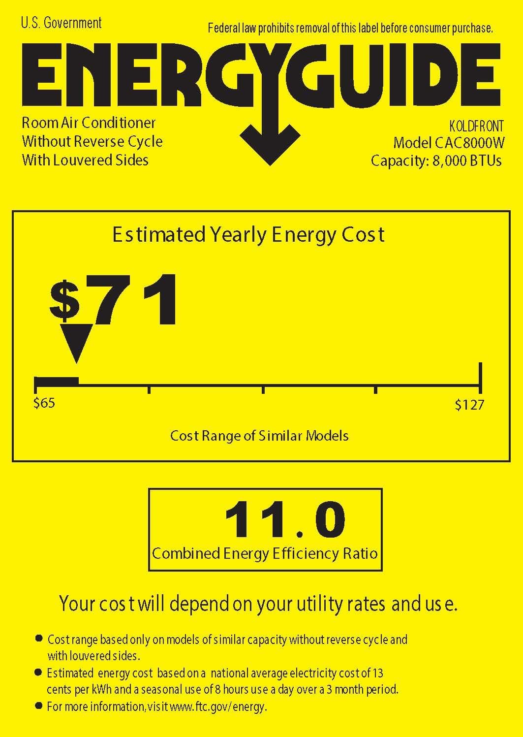 Koldfront CAC8000W 8000 BTU 115V Casement Air Conditioner with Dehumidifier and Remote Control