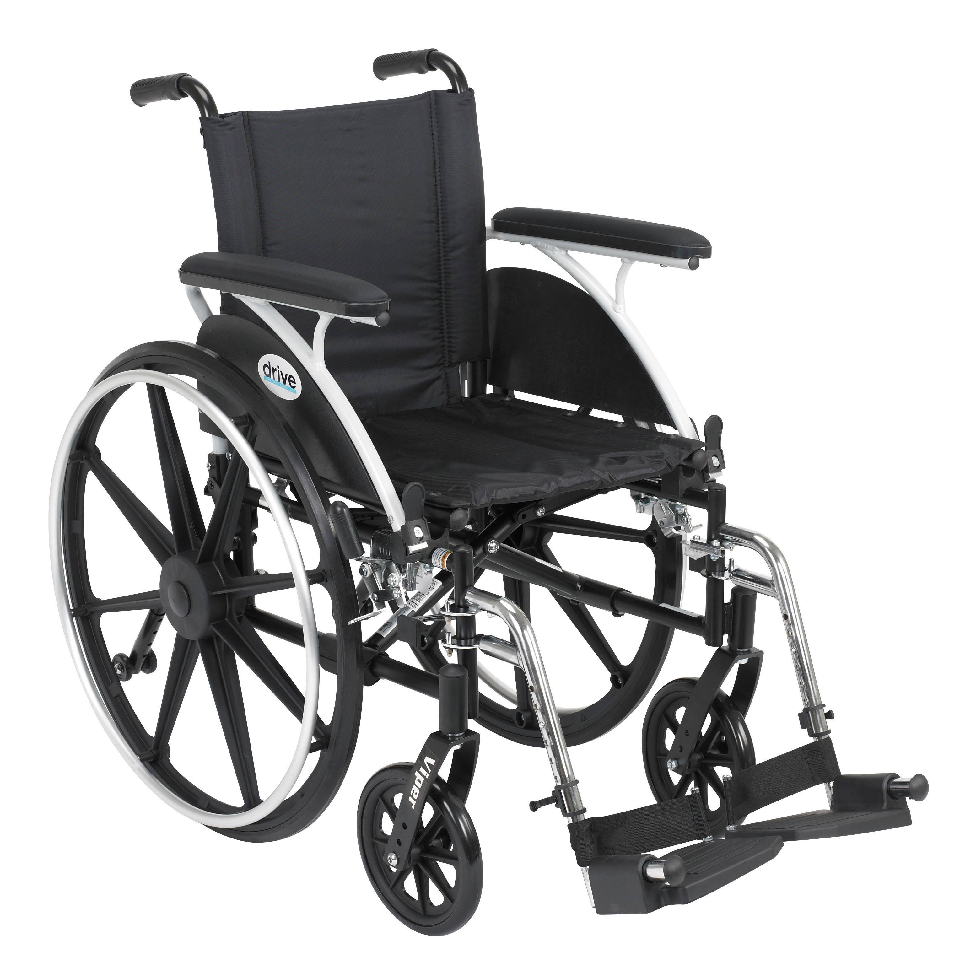 Drive Medical Viper Wheelchair with Flip Back Removable Arms, Full Arms, Swing Away Footrests, 16x22 Seat