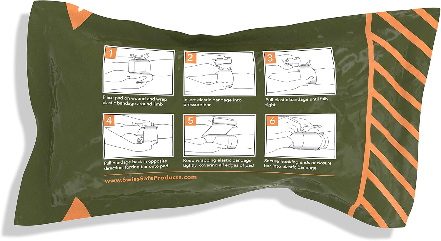 Swiss Safe Israeli Sterile Compression Bandage, for Emergency Wound Dressing, First Aid and Trauma Kit, 6 inch, 10 Pack