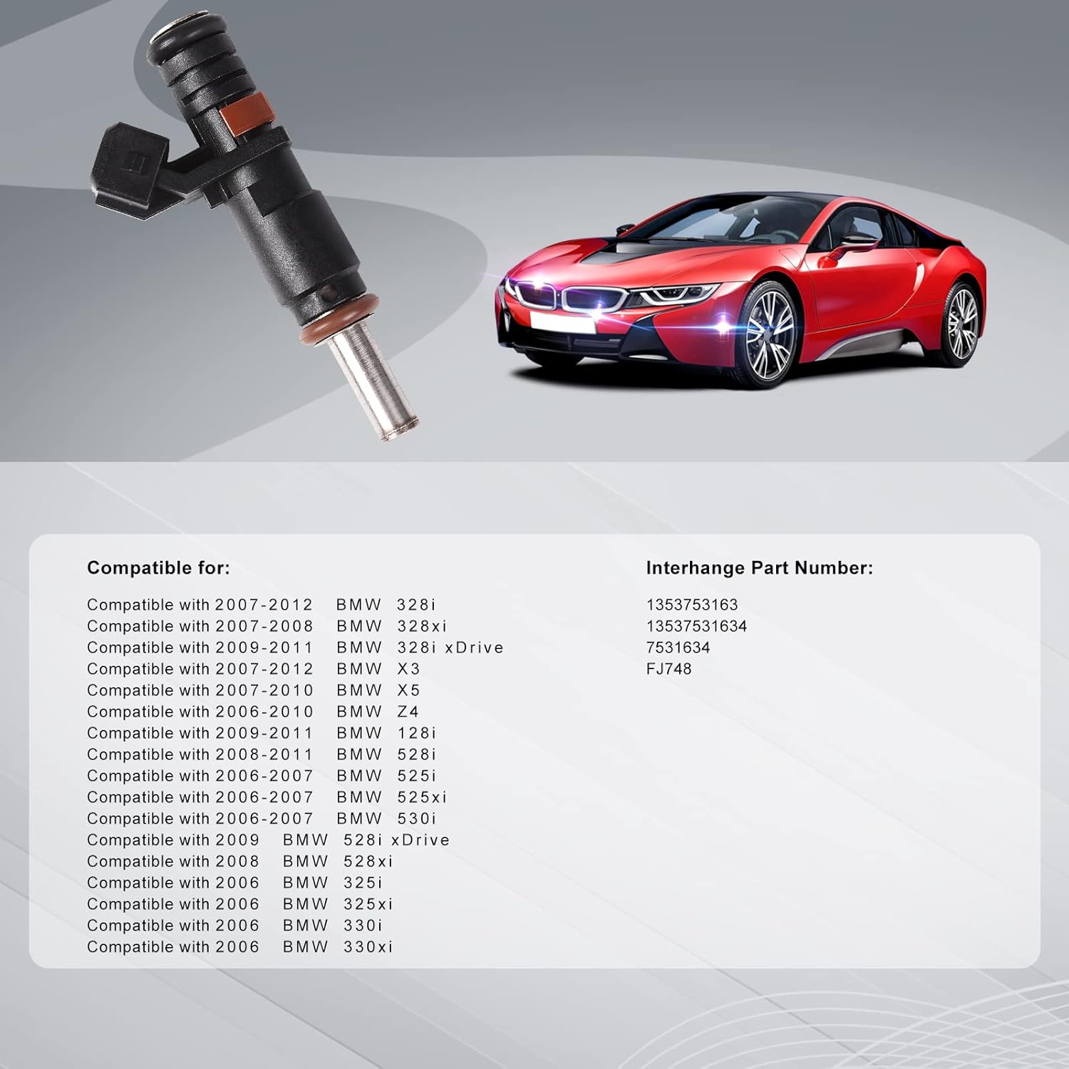 Fuel Injectors Compatible with 2006-2012 128i 325i 328i 525i 528i 530i X3 X5 Z4,Replace #13537531634 7531634 6 PCS