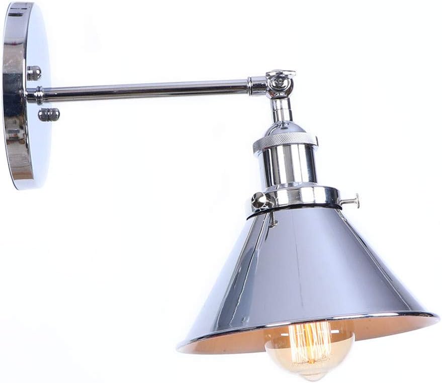 ATC Retro Wall Sconce Silver Polished Chrome Wall Lamp 180 Degree Adjustable Arm Funnel Design Single Head Wall Lighting for Hallway Restaurant Caf&eacute; 2 Pack