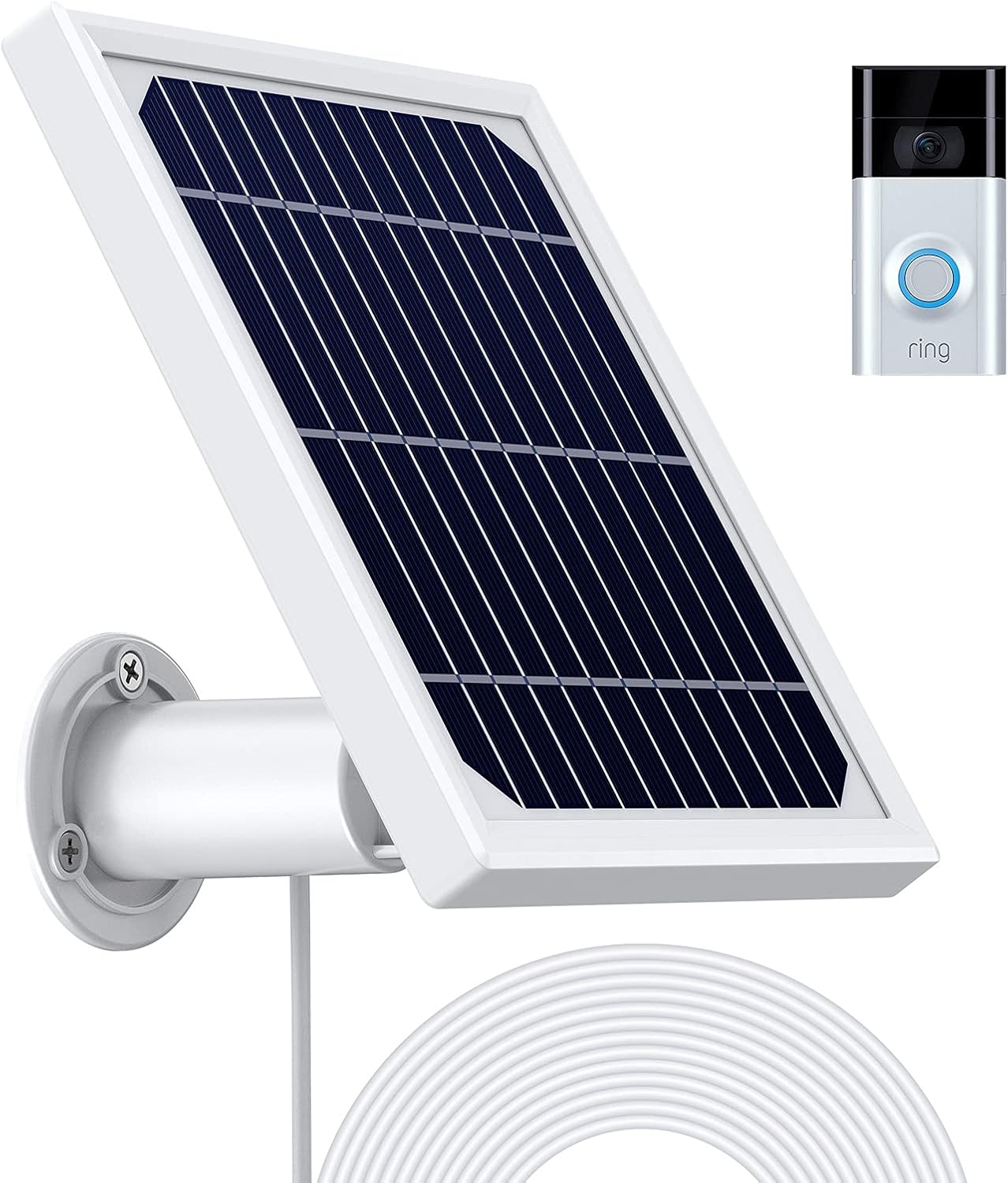 Ayotu Waterproof Solar Panel with 12ft/3.8M Cable for Video Doorbell 2020 Release & Doorbell 1st Gen,Multiple Waterproof,Efficient Charging with Wall Mount(No Include Camera),White Pack of 2