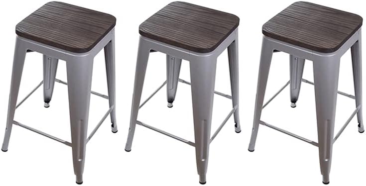 GIA 24-Inch Counter Height Backless Metal Stool with Dark Wood Seat, Gray, Set of 3