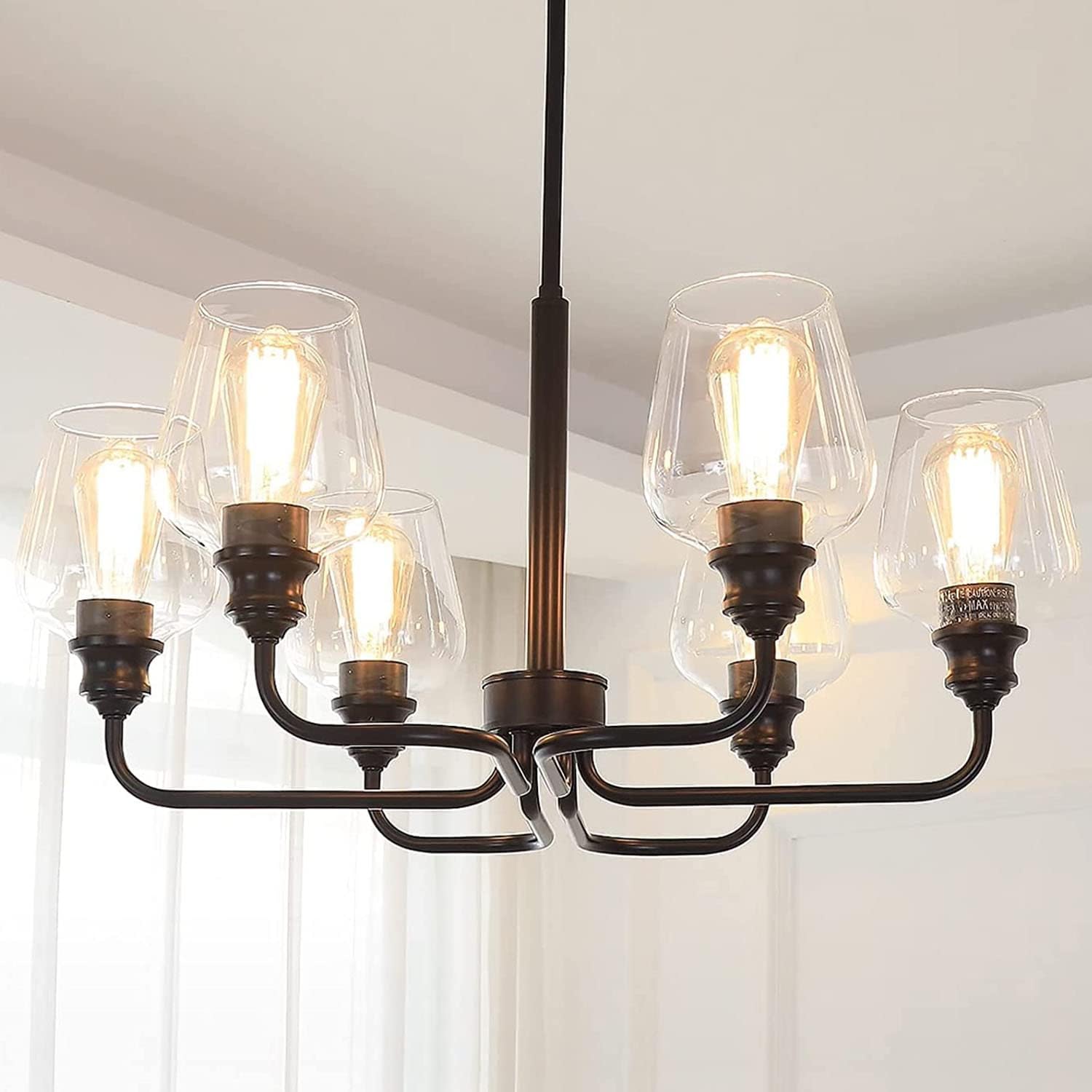 EMAK 6-Light Black Chandeliers Light Fixture with Clear Glass Shades Pendant Lighting for Dining Rooms Industrial Farmhouse Living Room Bedroom