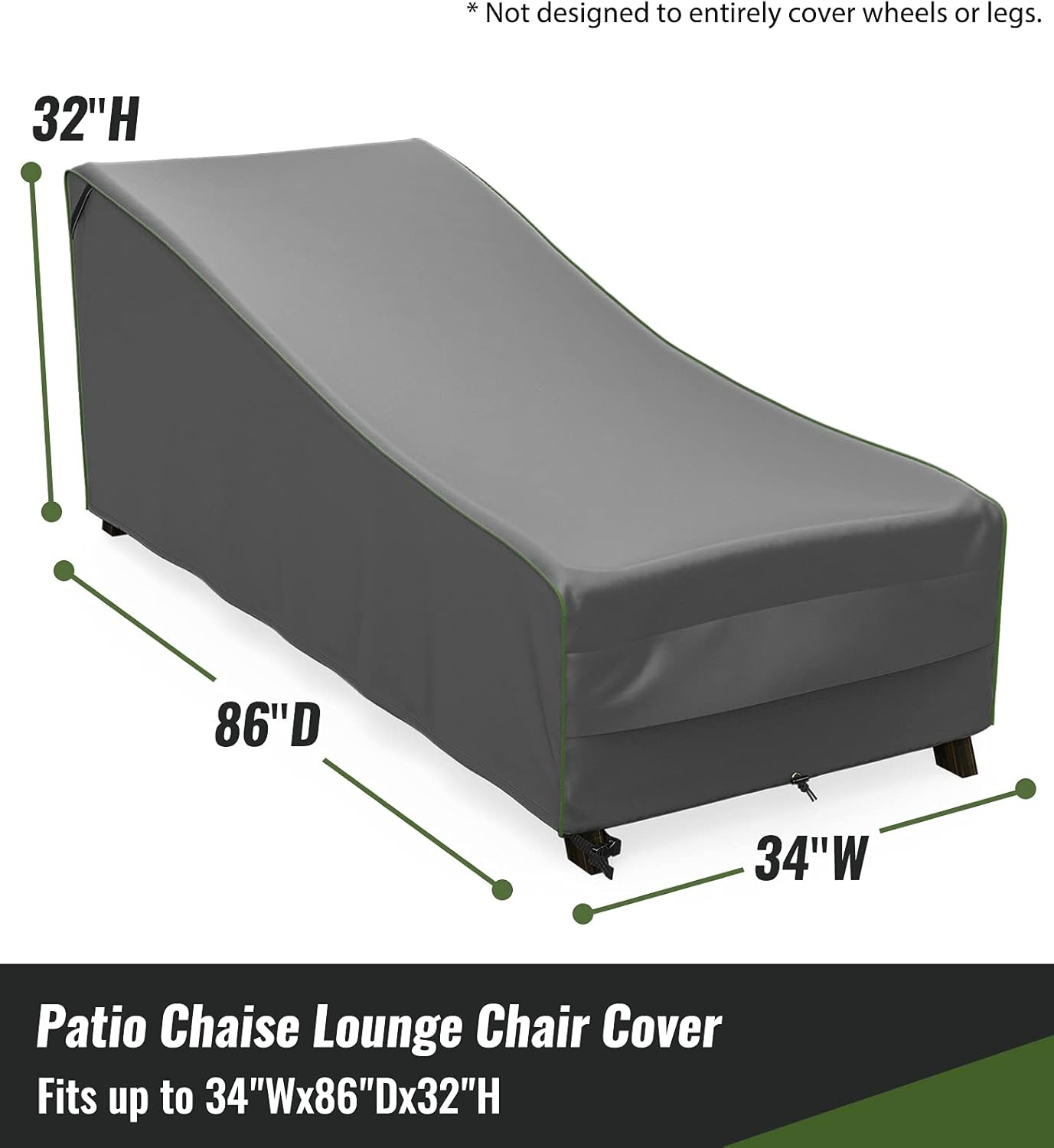 NUPICK Patio Chaise Lounge Cover, 86 Inch Outdoor Furniture Chair Cover, 100% Waterproof, Rip-Stop and Weather Resistant, Grey, Pack of 2