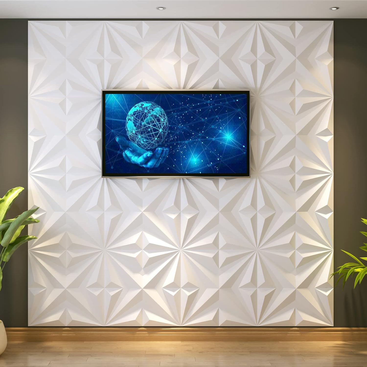 MIX3D 3D Wall Panels, Star Textured White PVC Wall Panels for Interior Wall Decor, Pack of 12 Tiles 32 Sq Ft