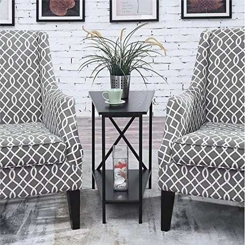 Pemberly Row Wedge End Table in Black Wood Finish and Metal Frame