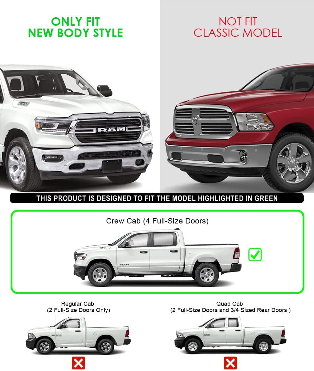 APS Premium iBoard Running Boards 6in Black Compatible with Dodge Ram 1500 Crew Cab 19-22