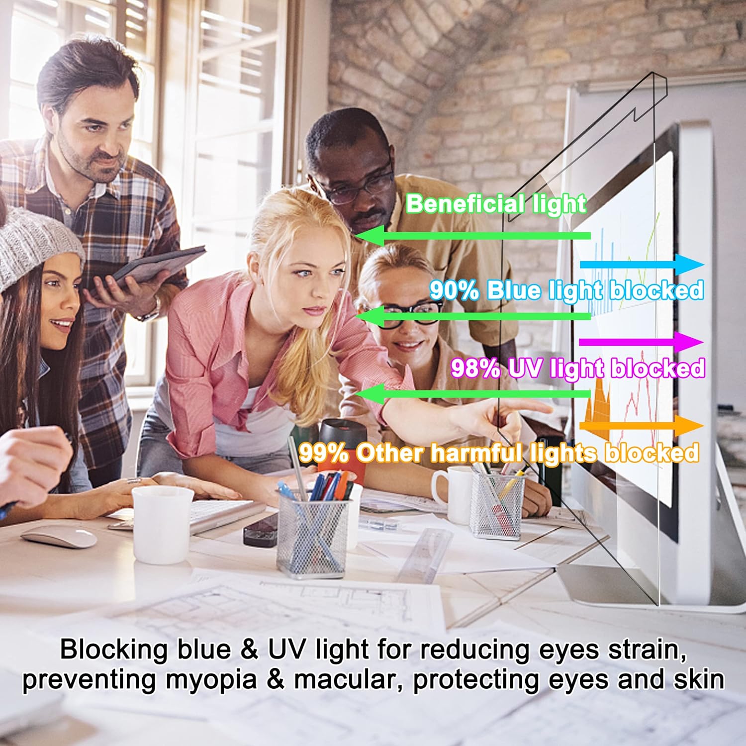 24 Inch Blue Light Screen Protector For Eye Strain,Anti Blue Light,Anti UV,Scratch Resistance Widescreen Monitor Filter PC Hanging Type(W 21 9/16 x H 12 5/8) For Desktop Computer Pack of 2