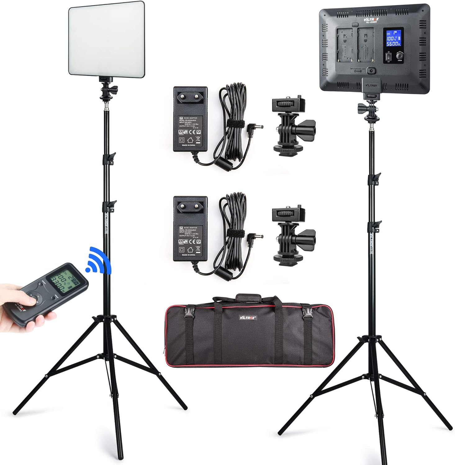 VILTROX 2 Packs LED Video Light kit with Light Stand and Wireless Remote, 30W/2450Lux Dimmable 3300K-5600K LED Panel Lights CRI 95+ for Photography Video Portrait Conference Vlog Streaming（VL-200T）