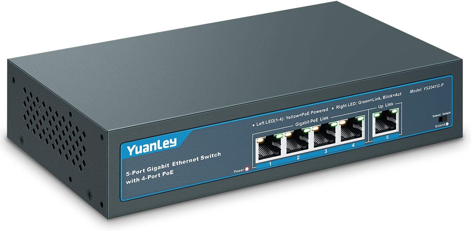 YuanLey 11 Port Gigabit PoE Switch, 8 PoE+ Port 1000Mbps, 2 Gigabit Uplink, 1 SFP Port, 120W 802.3af/at, Metal, Qos, Unmanaged Plug and Play AI Smart Detection Ethernet Switch Pack of 2