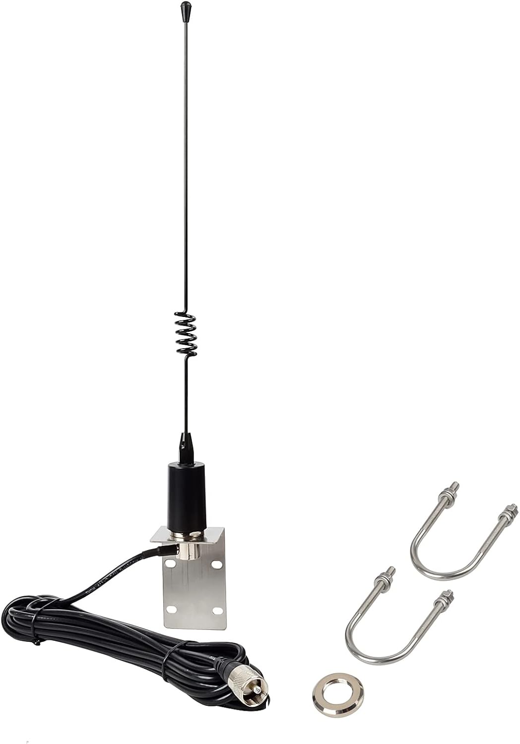 UAYESOK VHF Marine Antenna Stainless Steel Whip Low Profile Boat Antenna for Cobra Icom Uniden Standard Horizon Marine Radio VHF Ham Radio W/16.4ft RG-58 coaxial Cable,L-Mount Bracket Pack of 2
