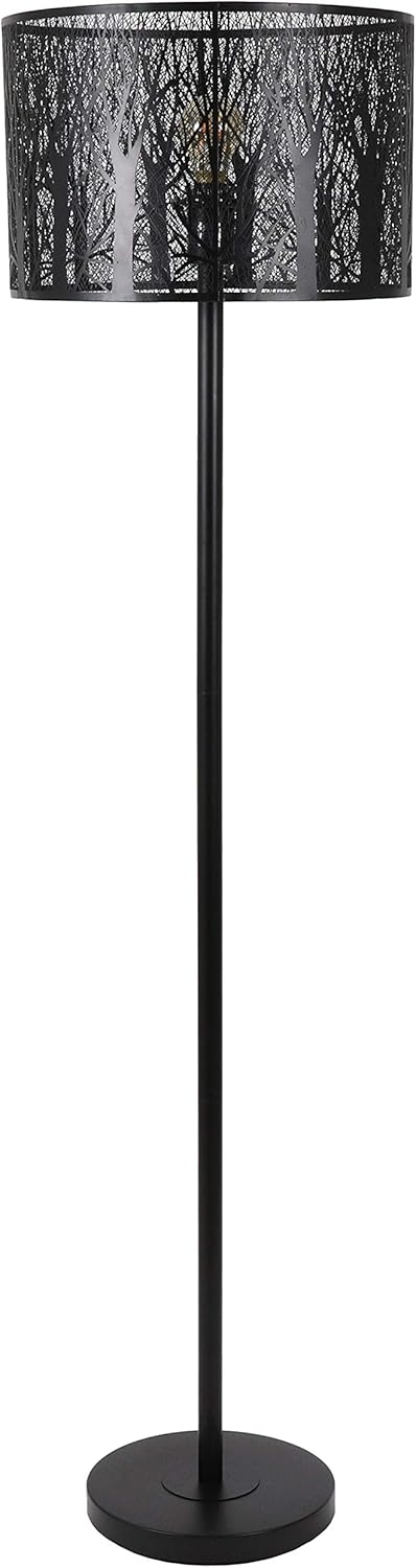 Decor Therapy PL4398 Edgar Floor Lamp with Patterned Shade, Black