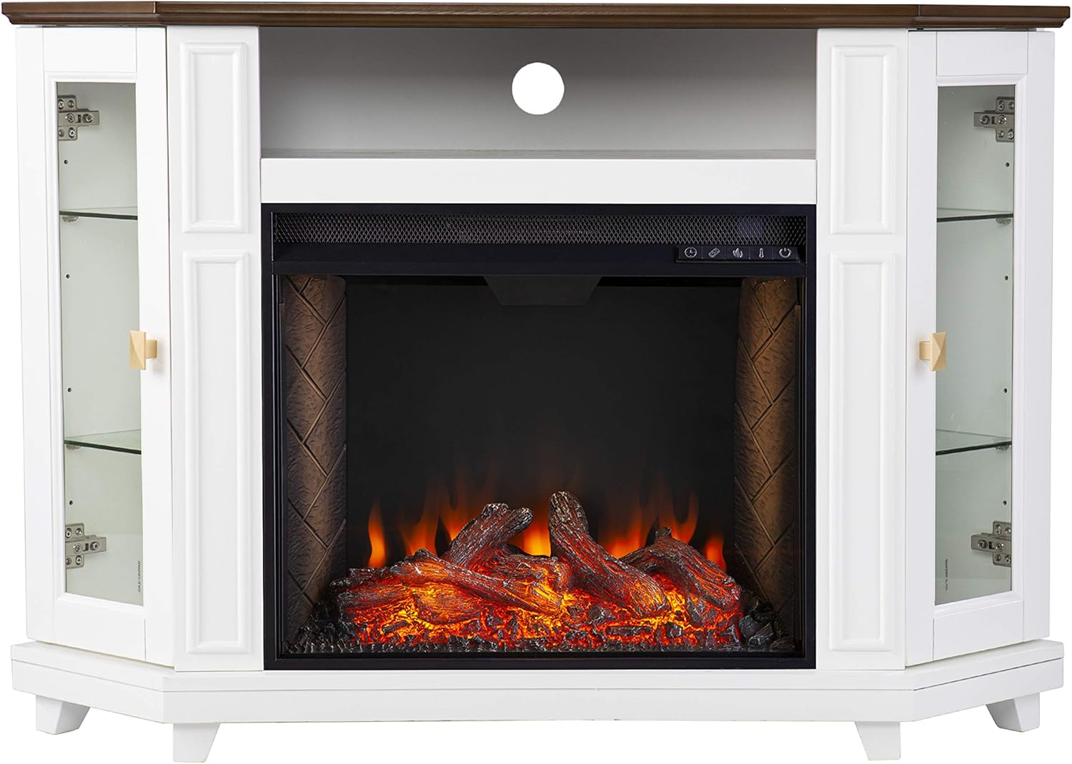 SEI Furniture Dilvon Smart Fireplace w/ Media Storage, White/Brown