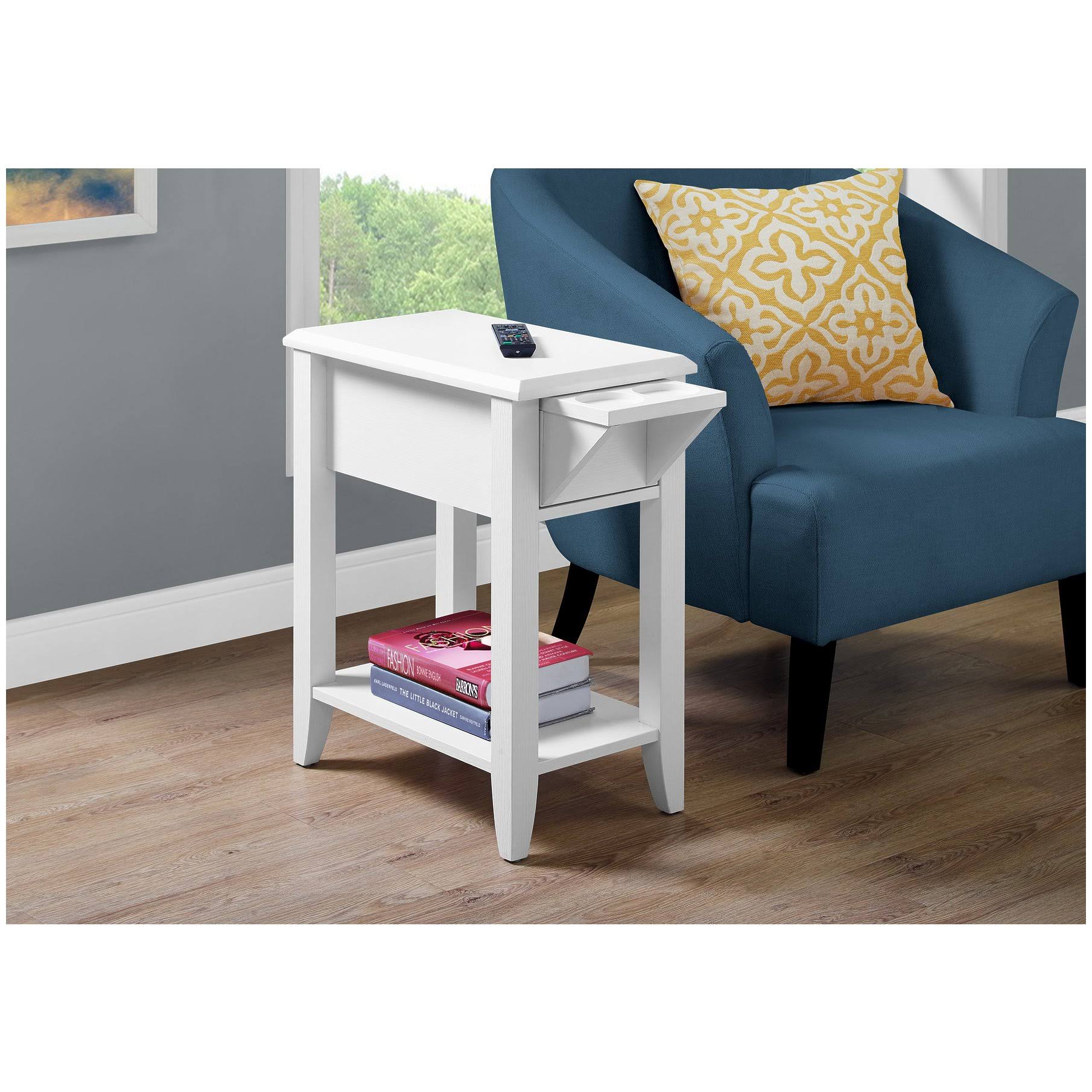 Monarch Accent Table - 24x22H - White with A Glass Holder