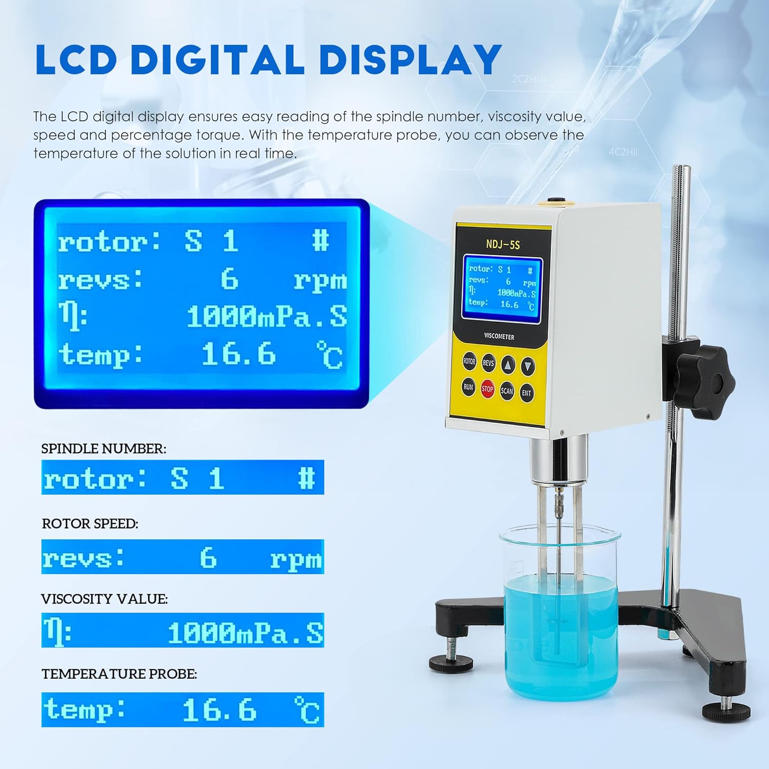 CGOLDENWALL NDJ-5S Digital Rotational Viscosity Meter Viscometer Rotary visometer 110-240V 10~100,000mPa.s Accuracy:+-3.0% (Old or New Panel)
