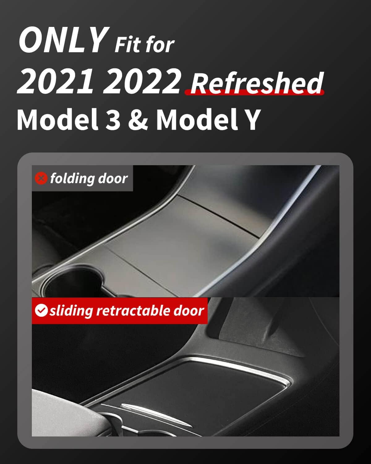 SPARKWHIZ Center Console Organizer for Tesla: Front and Rear Tray & Armrest Hidden Drawer Storage Box, for Refreshed Model 3 & Model Y 2021 - 2022, 3-Piece Set, ABS Plastic Bin Flocked Surface, Black