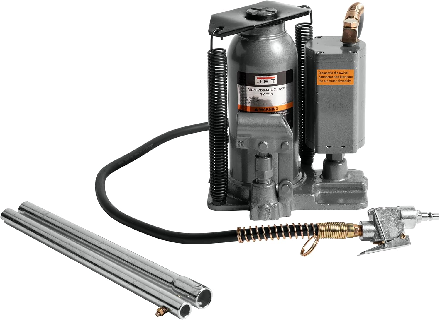 JET AHJ-12, 12-Ton Air/Hydraulic Bottle Jack (456612)