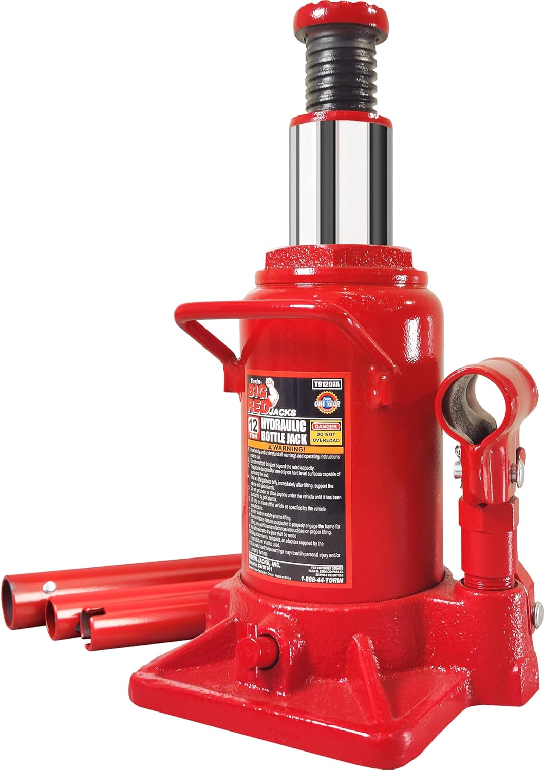 BIG RED T91207A Torin Hydraulic Stubby Low Profile Welded Bottle Jack, 12 Ton (24,000 lb) Capacity, Red Pack of 2