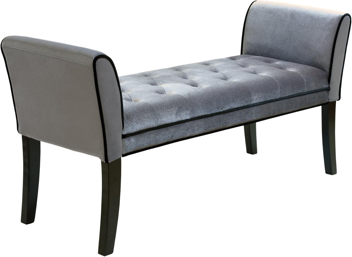Armen Living Chatham Bench in Black Velvet and Black Wood Finish