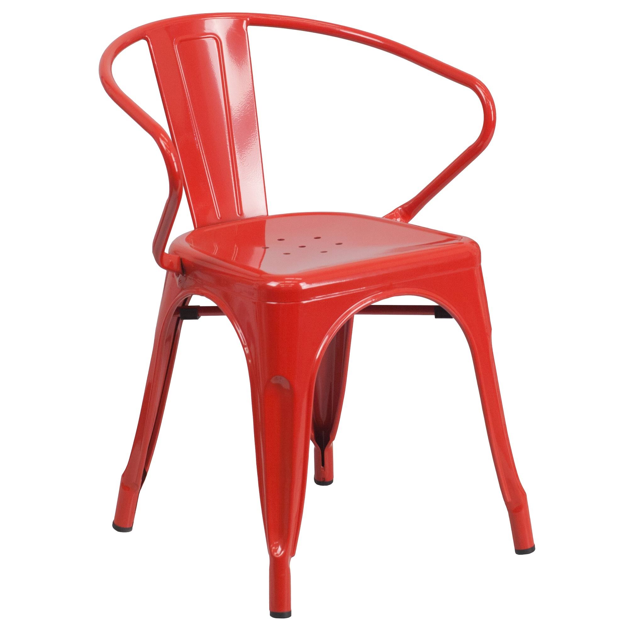 27.75x22 Red Contemporary Outdoor Furniture Patio Stackable Chair with Arms - 33718228