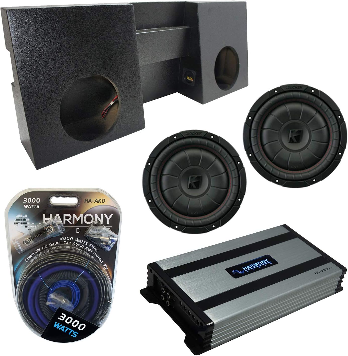 Compatible with 2005-UP Toyota Tacoma Double Cab Truck Kicker Bundle CompVT CVT10 Dual 10