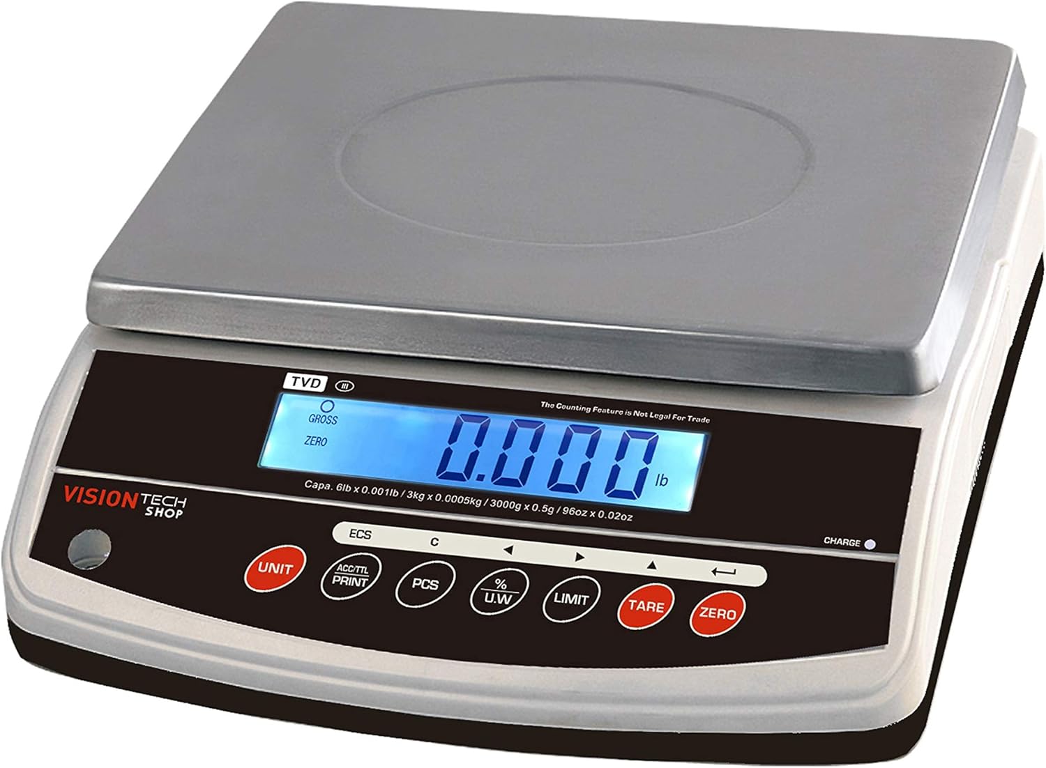 VisionTechShop TVD-60 Digital Bench and Counter Scale, Lb/Oz/Kg/g Switchable, 60lb Capacity, 0.01lb Readability, Counting and Percentage Mode, Single Display, NTEP Legal for Trade, CC# : 20-032