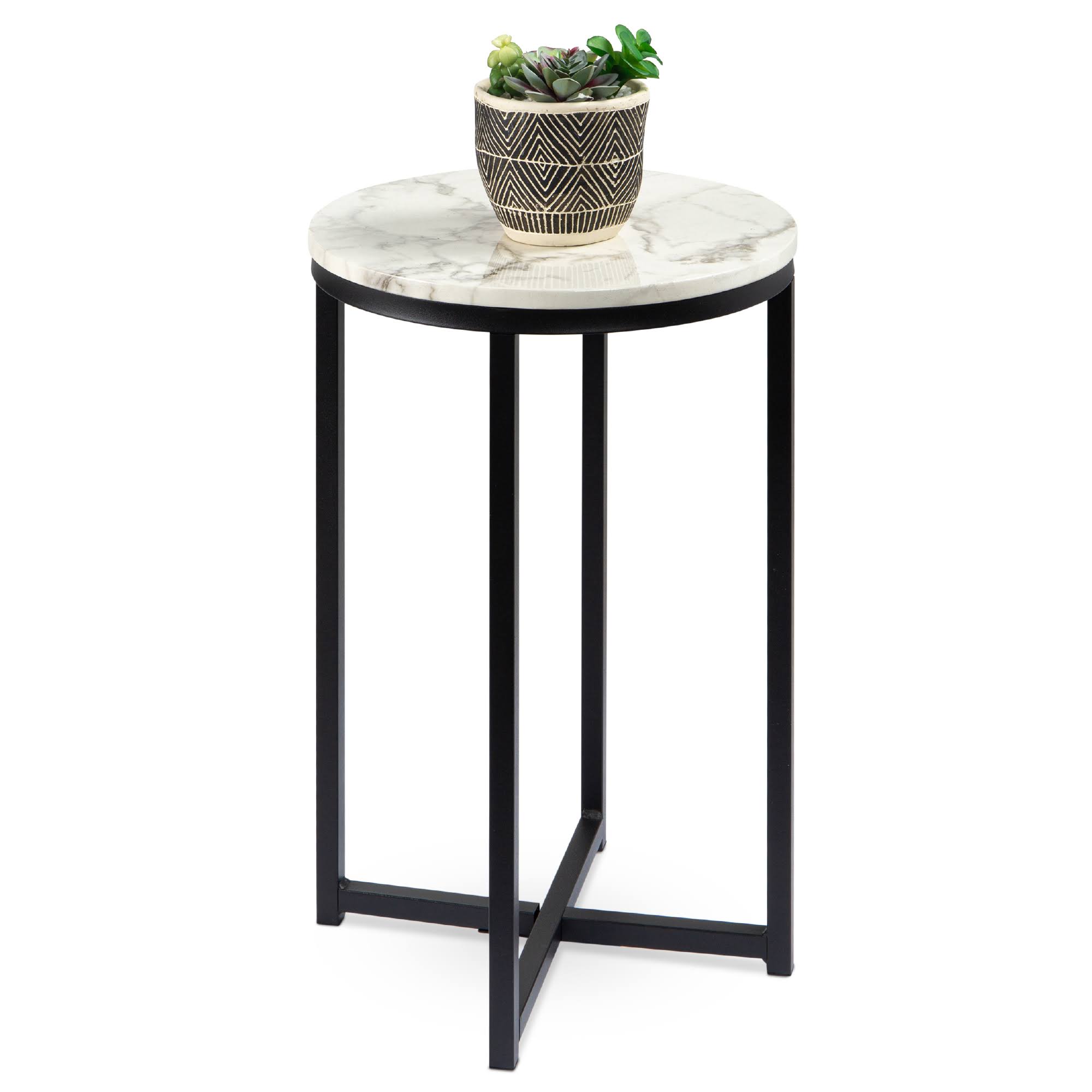 Best Choice Products 16in Faux Marble Modern Round Living Room Accent Side Table w/ Metal Frame - White/Matte Black