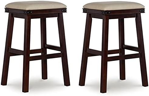 Home Square 3 Piece Wood and Faux Leather Backless Bar Stool Set in Beige