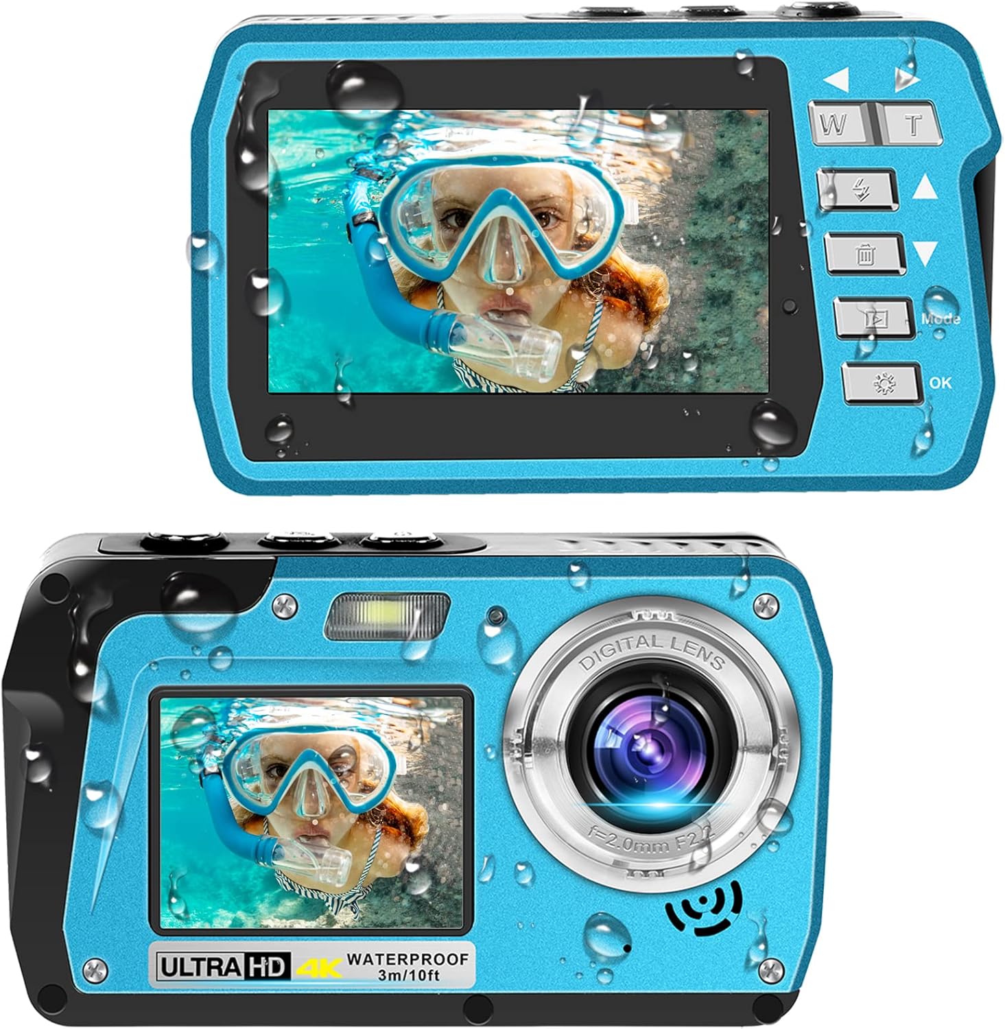 Waterproof Camera Underwater Cameras Full HD 4K30FPS 56 MP Video Recorder Selfie Dual Screens 10FT Waterproof Digital Camera for Snorkeling on Vacation 1700mAh（DV810）