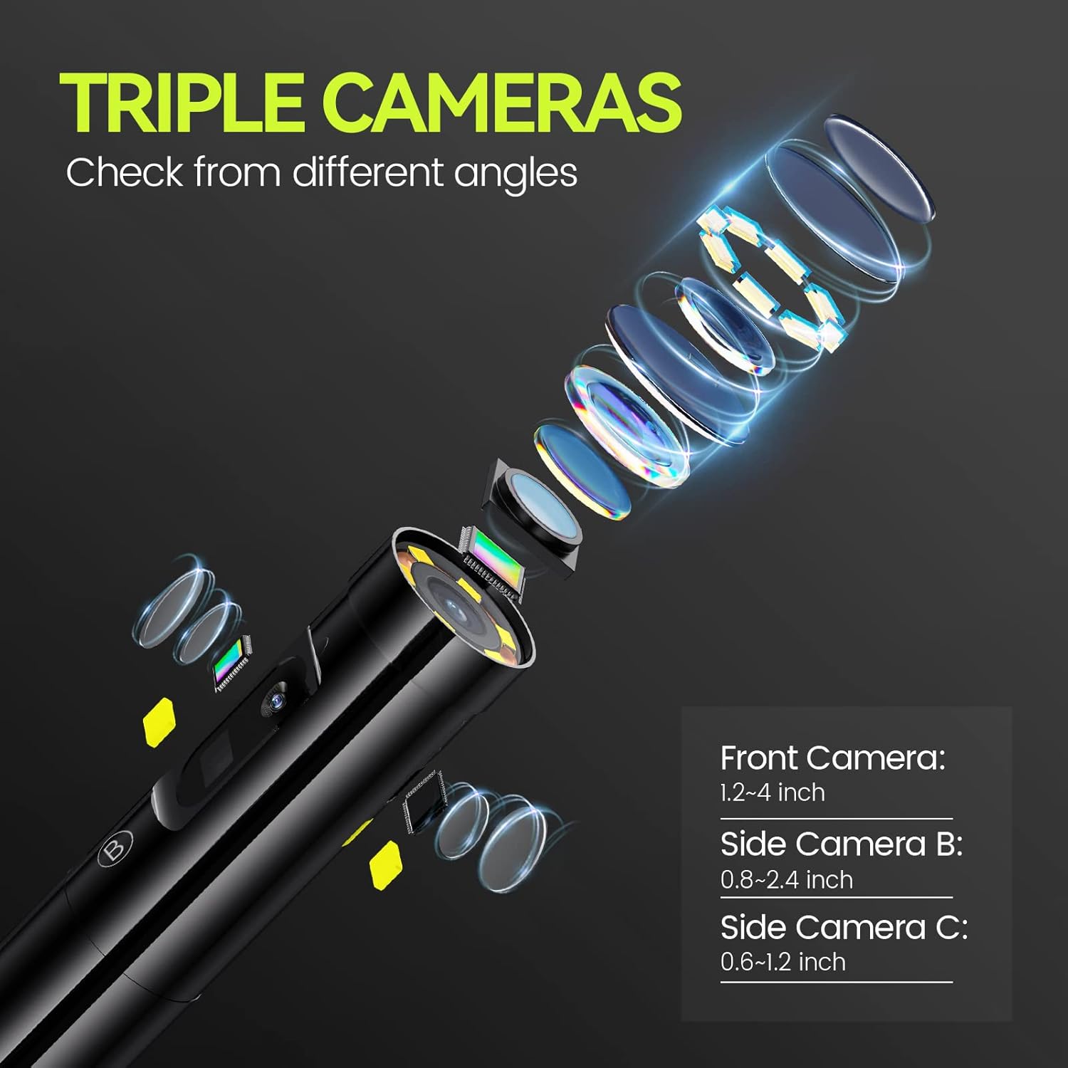 Triple Lens Endoscope, Anykit 1080P Borescope Inspection Camera with Light, IP67 Waterproof Snake Camera with 4.5 Inch Screen, HVAC Scope Camera 16.4FT Flexible Camera Probe, 32G Card, Storage Case