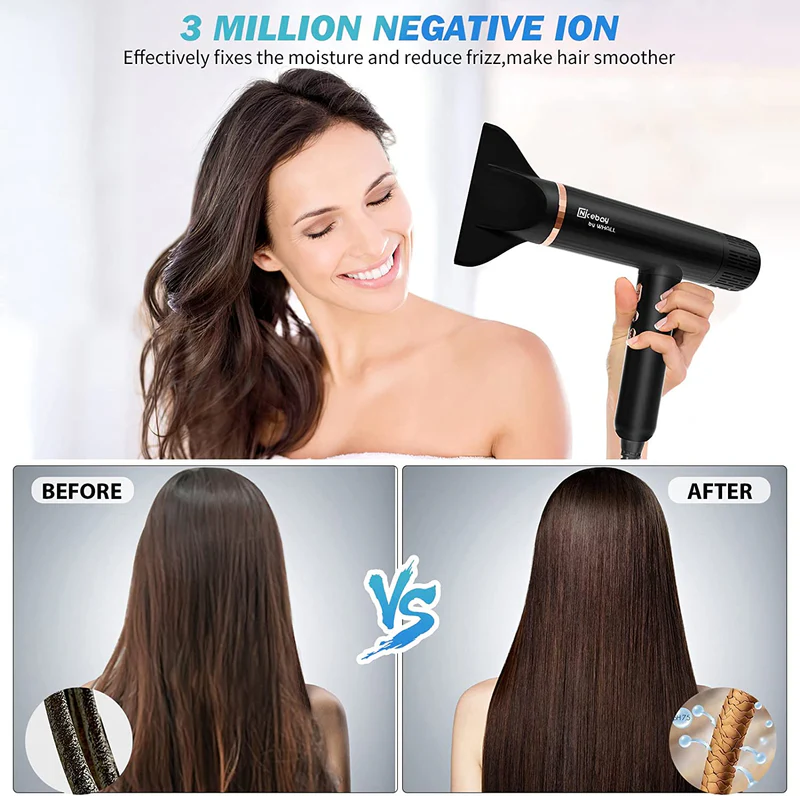 Professional Blow Dryer with 3 Attachments, 110000RPM High-Speed Brushless Motor for Fast Drying, Lightweight, Low Noise, 1600W Hairdryer with Diffuser - Ajnaraintegrity