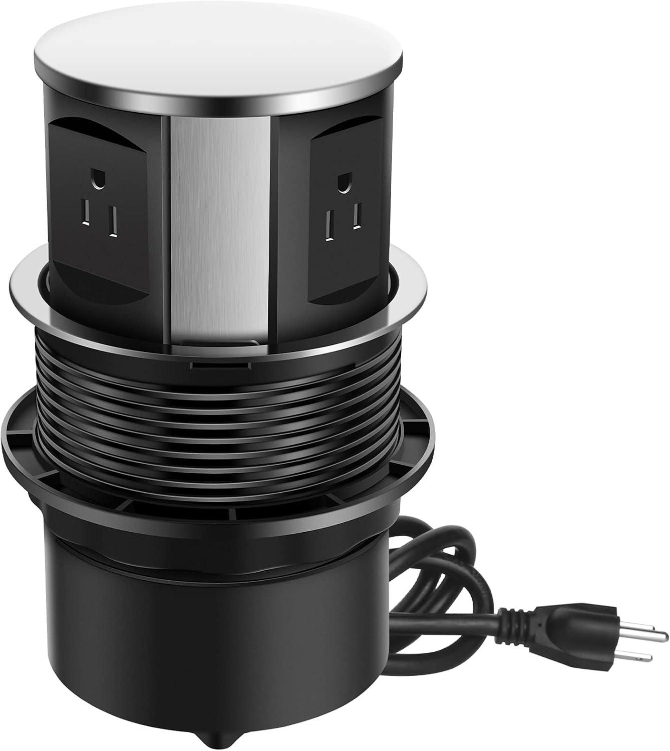 Automatic Pop Up Power Strip,Pop Up Outlet with USB, 3 Power Outlets 15A, 2 USB Ports 2.4A USB-C Fast Charge,Stainless-Steel Finish, for Kitchen Counter Island, Office Table and Workshop Pack of 2