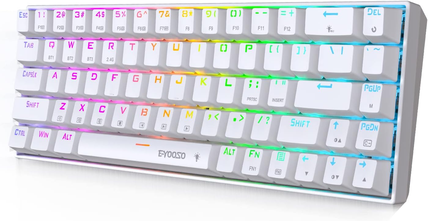 Mechanical Keyboard 2.4G Wireless/Bluetooth/Wired RGB Backlit Mini Keyboard, 68 Keys Red Switch Hot-Swappable Compact Bluetooth White Gaming Keyboard Pack of 2