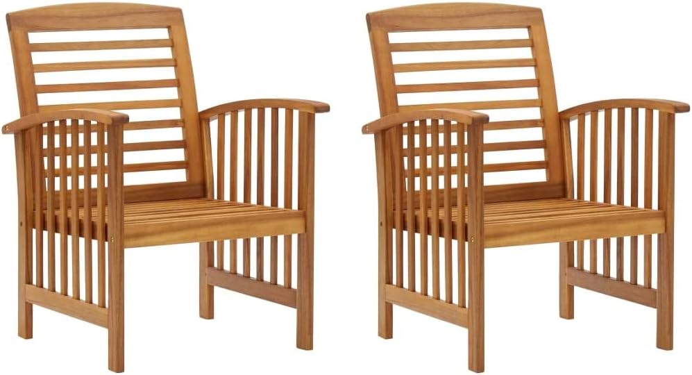 vidaXL 2X Solid Acacia Wood Garden Chair Outdoor Patio Balcony Terrace Furniture Wooden Armchair Dining Dinner Lounge Seating Chairs