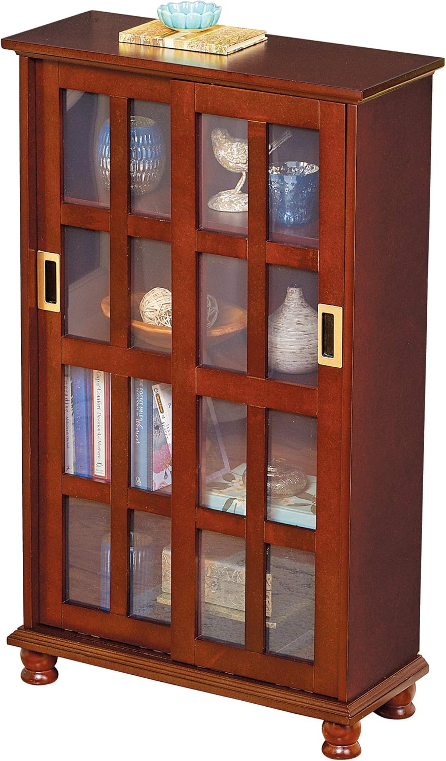 Collections Etc Versatile Wood Sliding Door Media Display Cabinet Provides Plenty of Extra Storage and Display Space