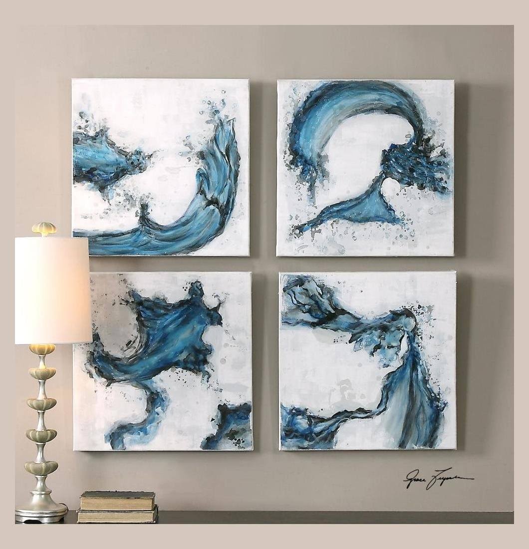 Uttermost Swirls in Blue Abstract Art, S/4