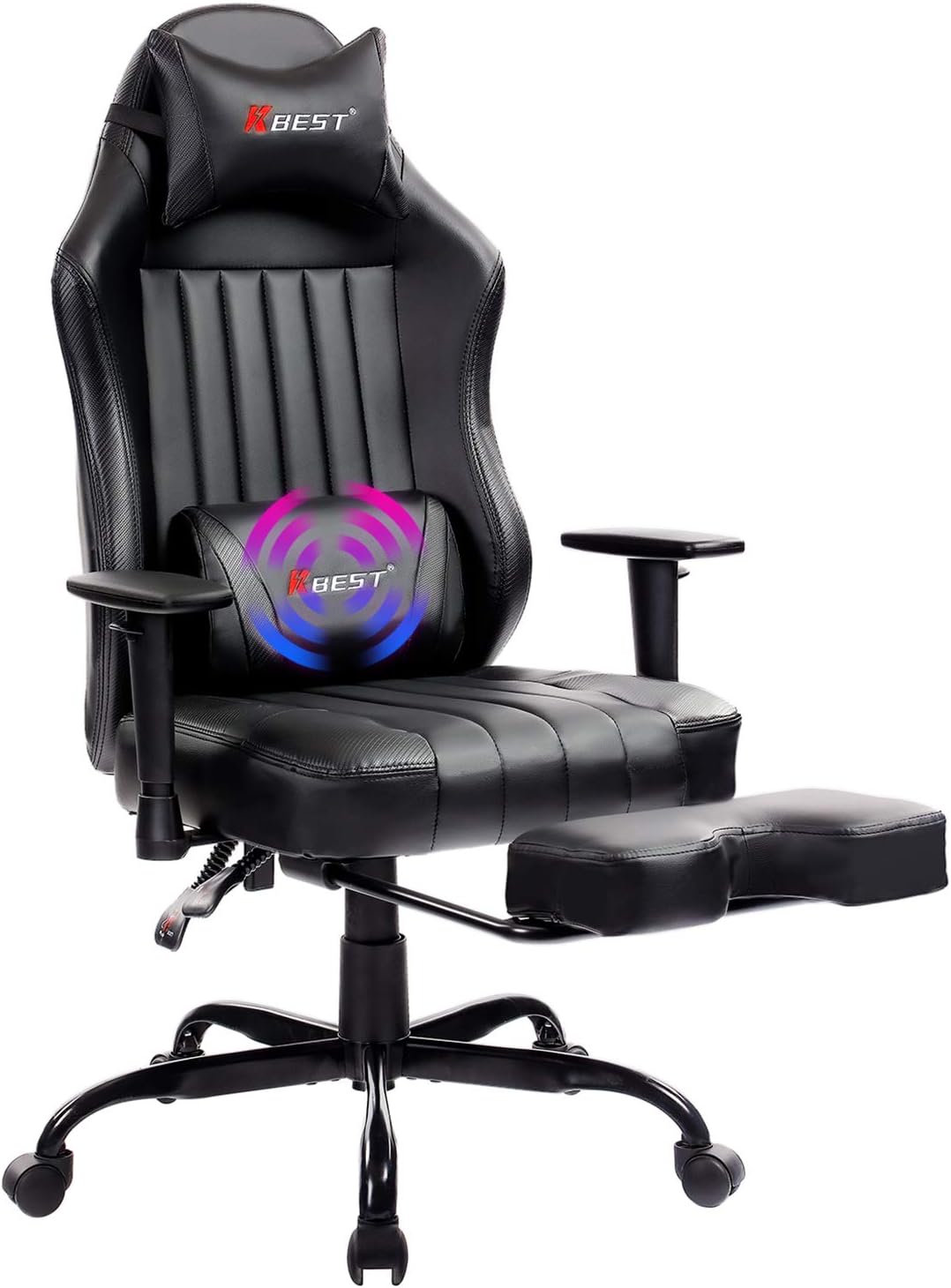 KBEST Massage Gaming Chair - High Back Racing PC Computer Desk Office Chair Swivel Ergonomic Executive Leather Chair with Adjustable Back Angle, Armrests and Footrest (Gray)