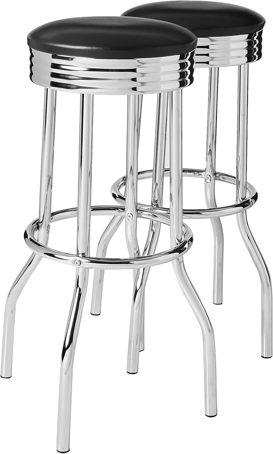 Crown Mark Retro Barstool, Bar Height, Black And Chrome Pack of 2