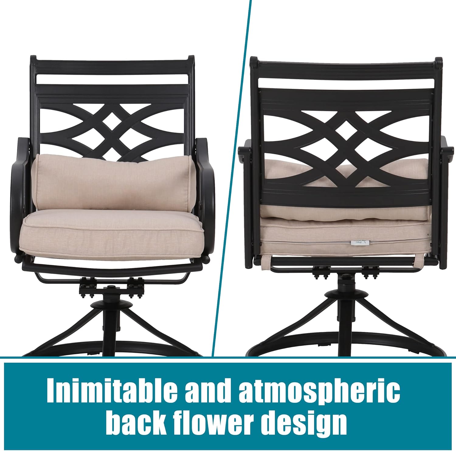 MFSTUDIO 5 PCS Outdoor Patio Propane Fire Pit Set，4 Swivel Armrest Chairs and 28 inch Steel Striped Square Fire Table for Patio, Porch, Backyard,Black