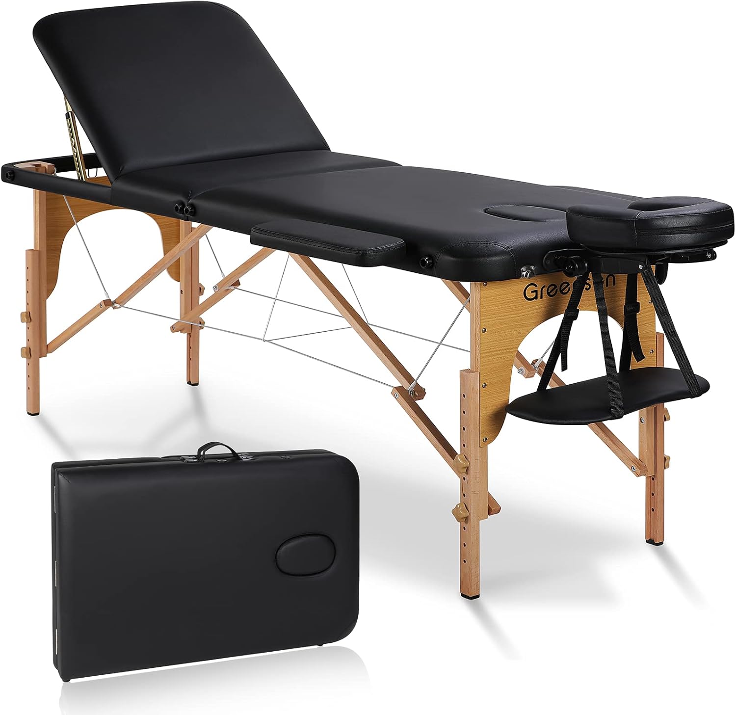 Greensen Massage Table, Professional Massage Table Portable 84 Inch with Carrying Case, Adjustable Folding 3 Folding SPA Bed Therapy Table, Black