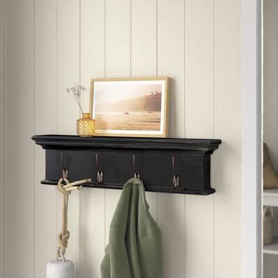 Sorrento Solid Wood 4 - Hook Wall Mounted Coat Rack Sand u0026 Stable Color: Black White Antique